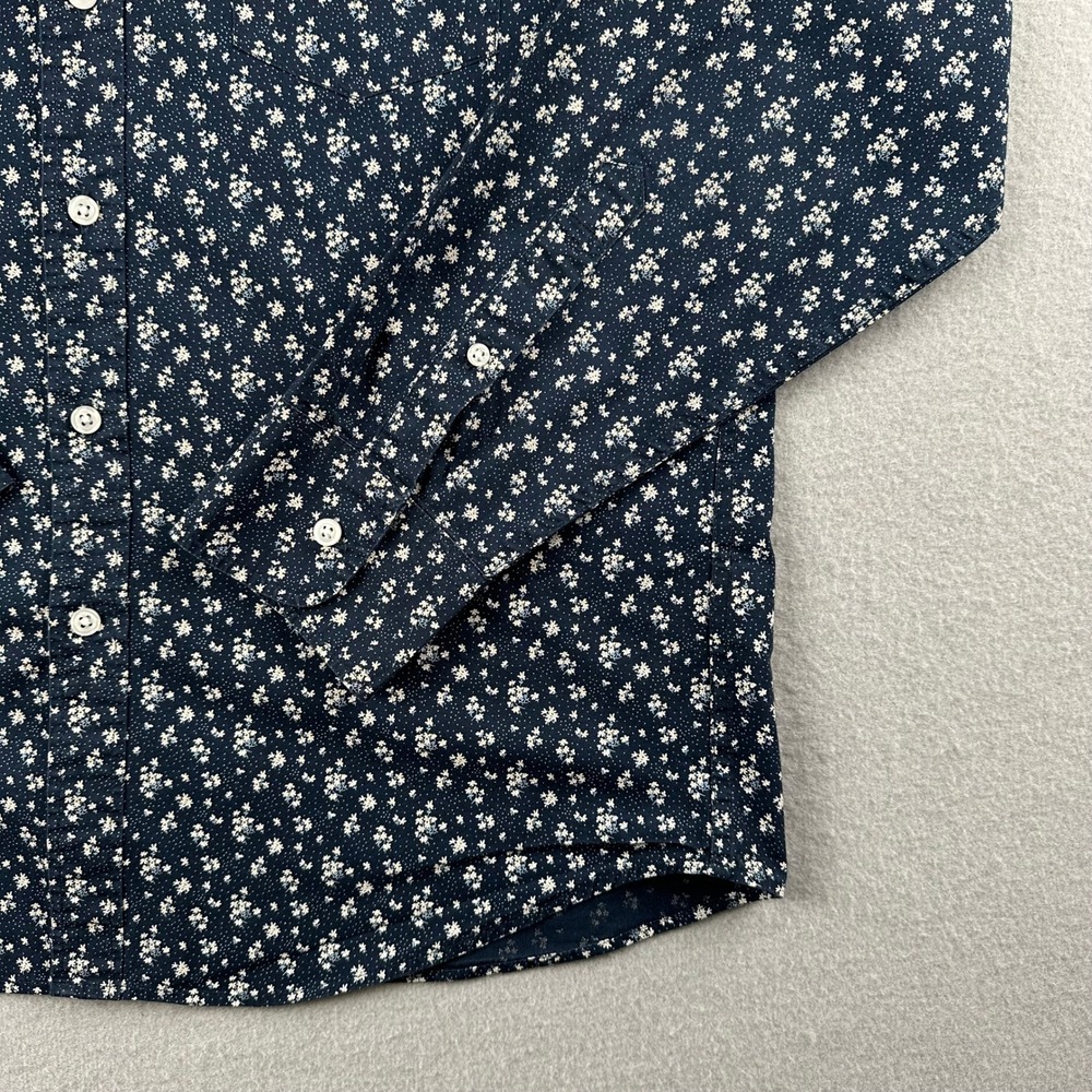 J.Crew Flex Washed Shirt Mens L Navy Blue Floral Slim Untucked BE212 Stretch - Picture 5 of 9